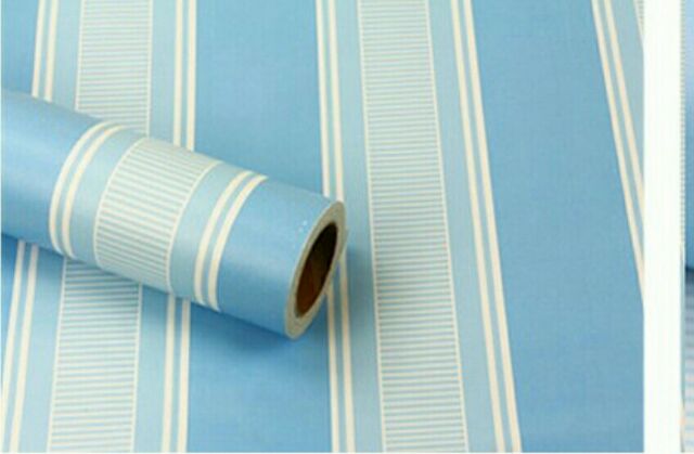 Decal giấy dán tường sọc xanh dương (khổ rộng 0.45m)