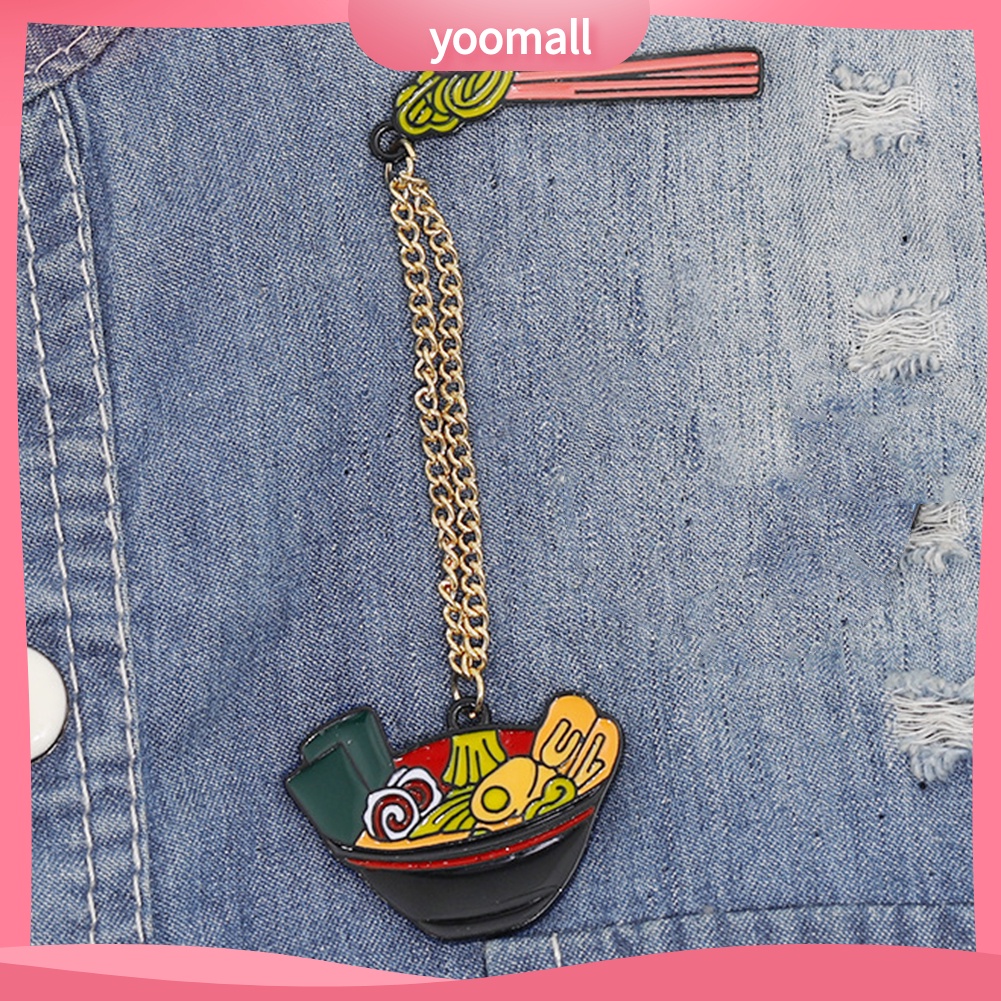 Trâm cài áo tráng men hình tô mì Nhật Bản phối dây chuỗi thời trang