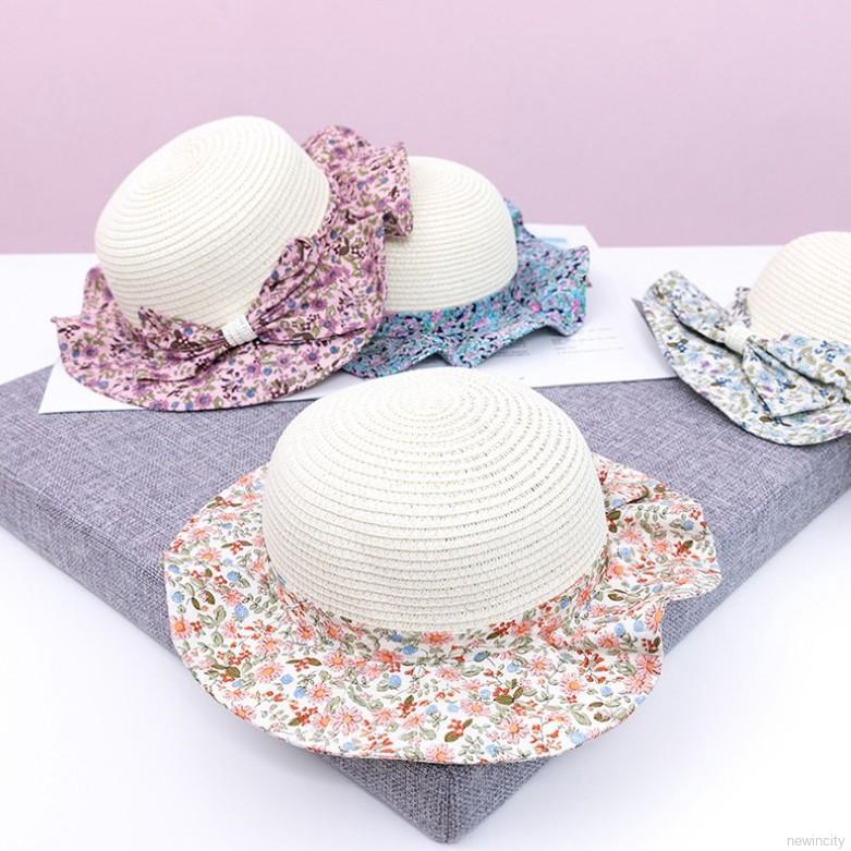 Nón cối phối nơ hoạ tiết hoa phong cách Hàn Quốc cho bé