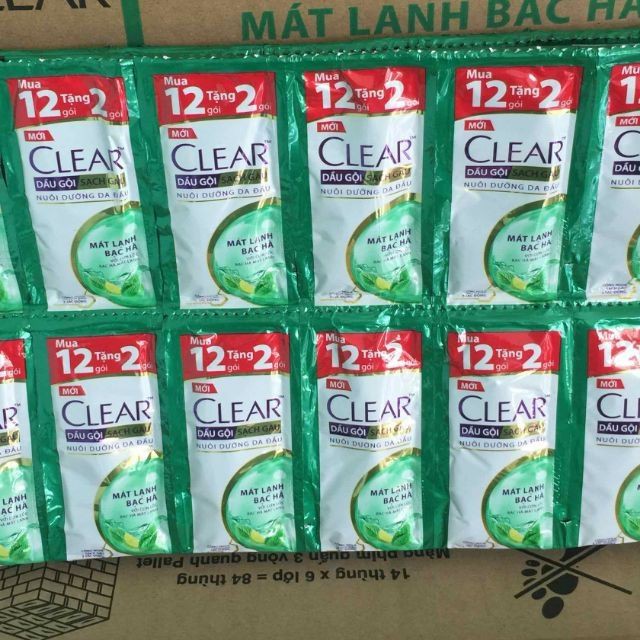 Dây 12 gói dầu gội sạch gàu Clear mát lạnh bạc hà 5.8ml