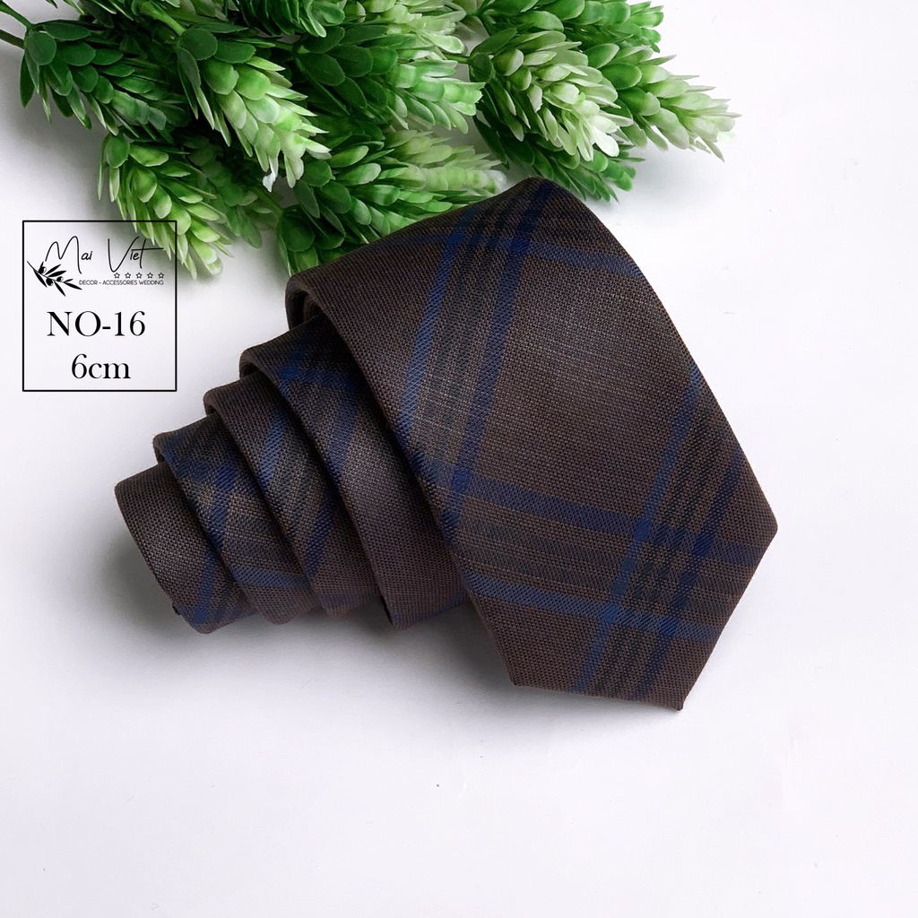 Cà vạt nam bản 6cm, họa tiết kẻ caro