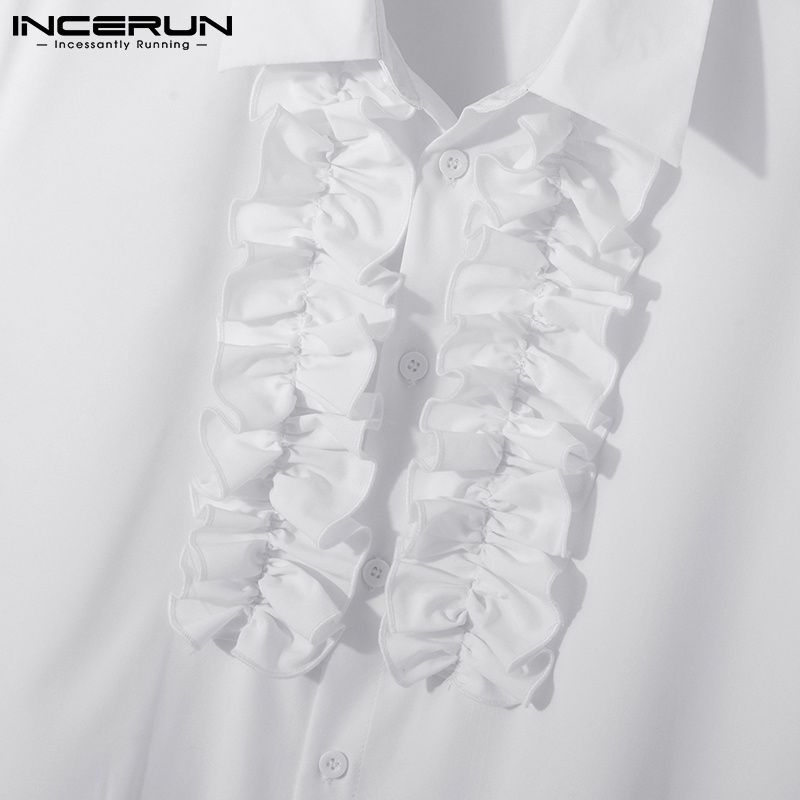 INCERUN Áo Sơ Mi Trắng Sát Nách Cổ Bẻ Cài Nút Thời Trang Cho Nam