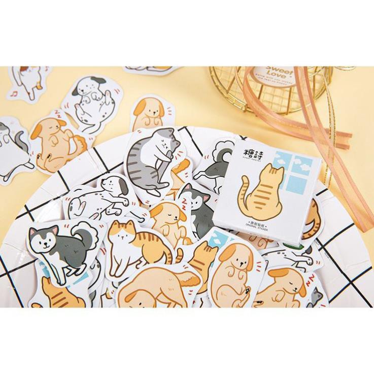 Bộ 46 Sticker Mèo & Chó Hàn Quốc dán trang trí E58