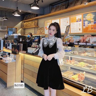 váy nhung cổ ren