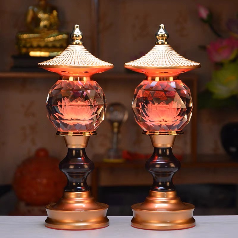 Đèn Thờ Pha Lê Thờ Cúng - Đèn Thờ Hoa Sen Tháp Kim Cương