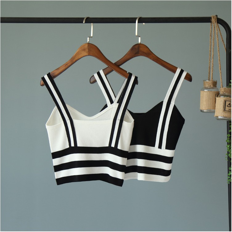 (Sale)(NHẬP MÃ HUYERB20 GIẢM 15K CHO ĐƠN TỪ 499K) ÁO 2 DÂY CROPTOP KẺ | BigBuy360 - bigbuy360.vn