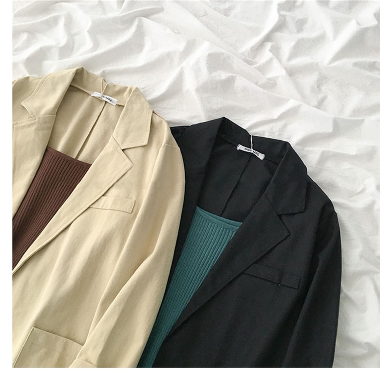 Áo khoác blazer kaki trơn phong cách retro Hàn Quốc 2 màu be, đen