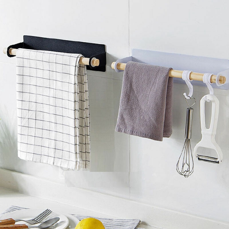 Giá Đỡ Treo Khăn Bằng Gỗ Tự Dính Tiện Dụng Cho Nhà Bếp