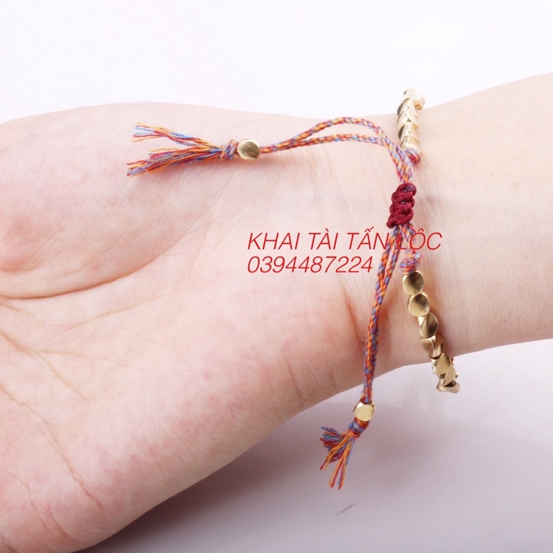 Vòng tay may mắn dây ngũ sắc và hạt đồng Phật giáo Tây Tạng