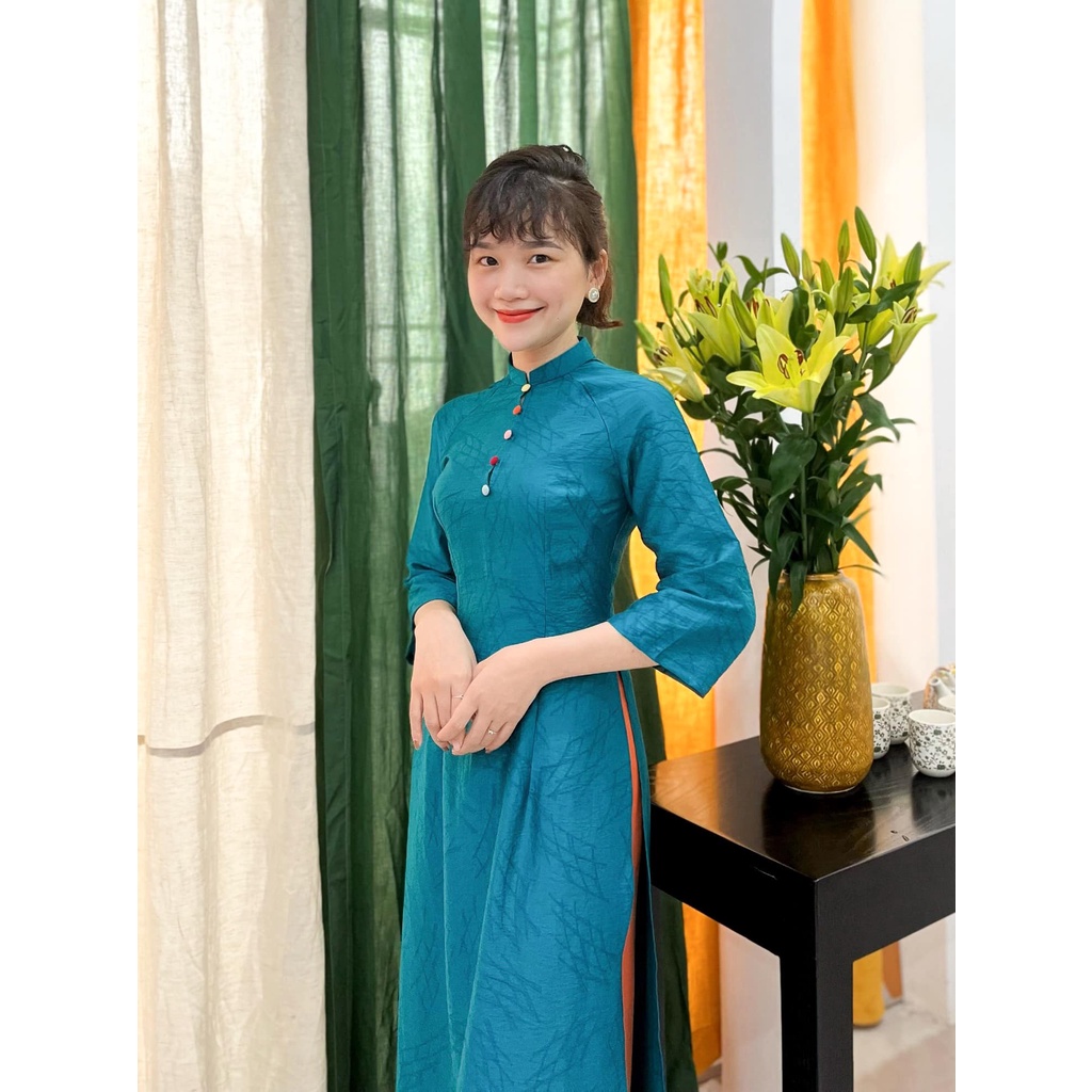ÁO DÀI GÂN GẤM DÁNG EO XANH| HUYENTHAI
