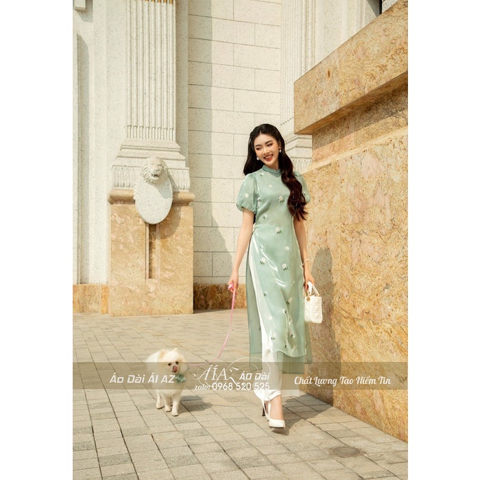 Áo Dài Cách Tân Nữ Thêu Hoa Cổ Nhỏ Tay Lỡ LD27