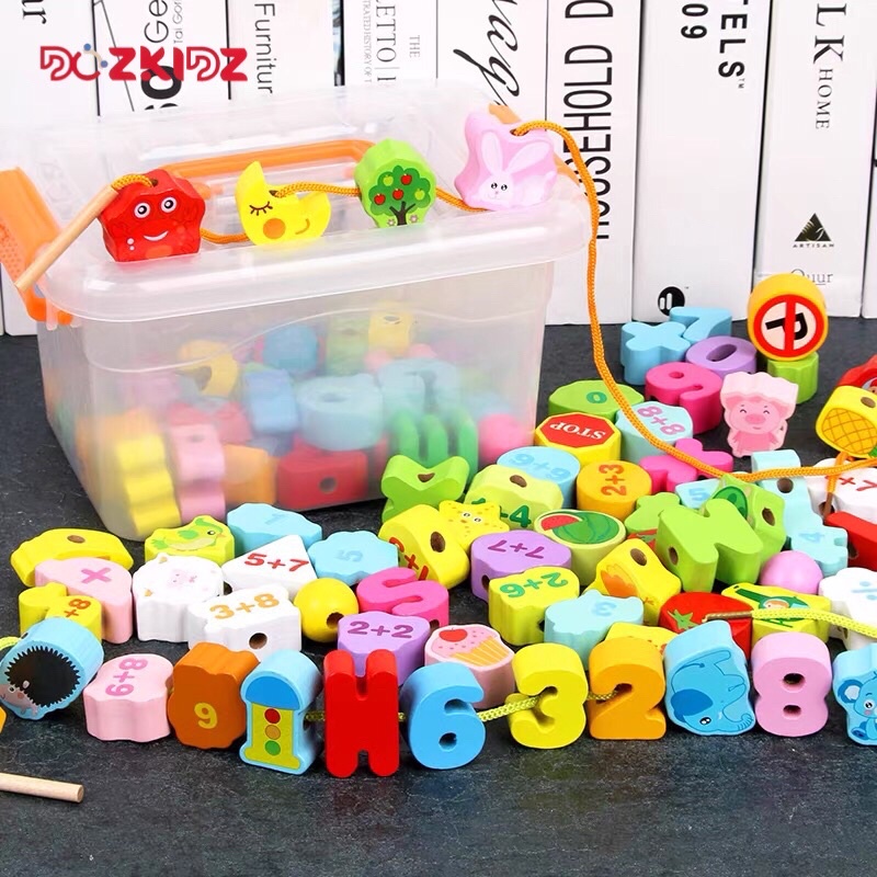 Đồ chơi gỗ xâu 106 hạt in hình nhiều chủ đề phát triển vận động tinh cho trẻ - DOZKIDZ