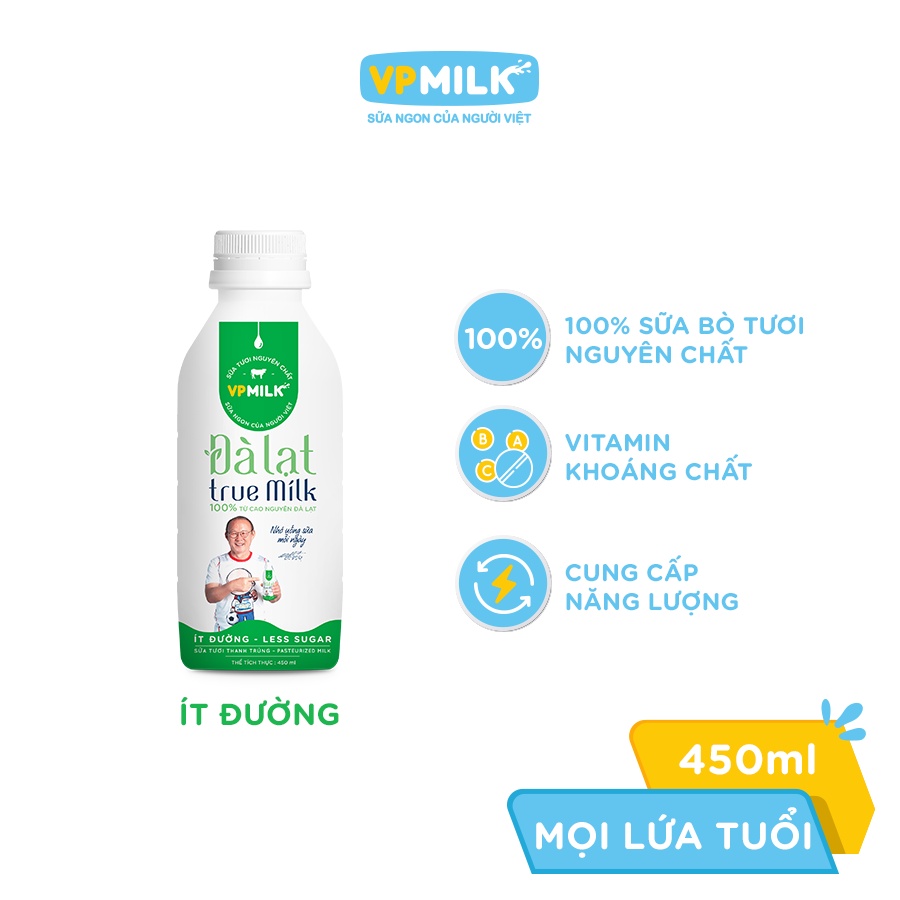 Sữa Tươi Thanh Trùng Đà Lạt True Milk không đường/ít đường