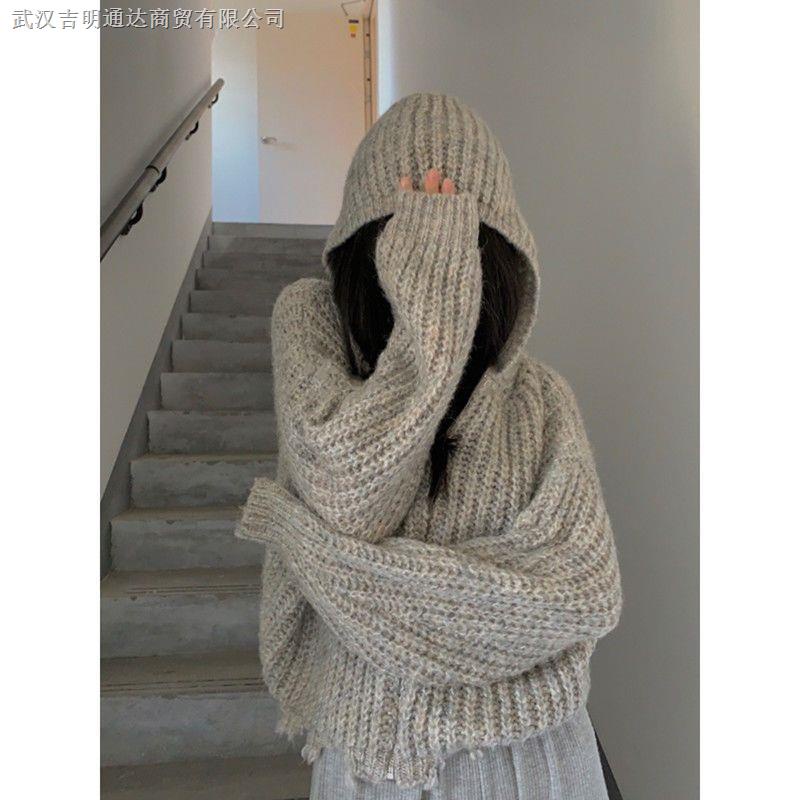 Áo khoác cardigan có mũ trùm dáng rộng phong cách Hàn Quốc thu đông mới cho nữ