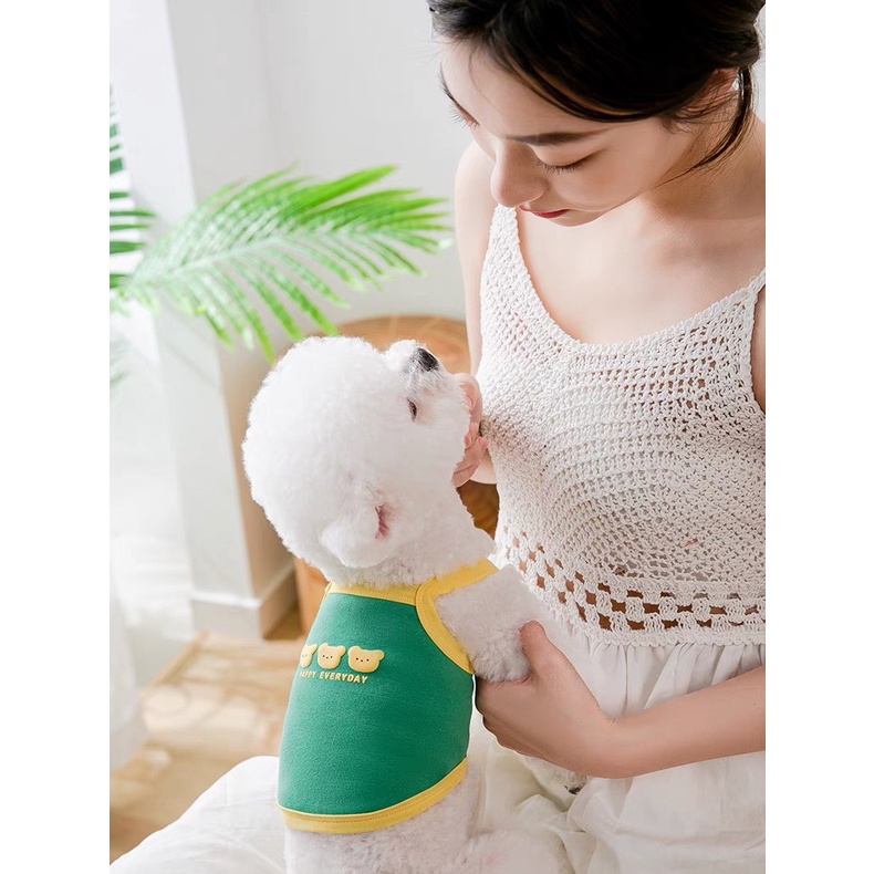 áo 2 dây viền vàng in 3 con gấu cho chó mèo
