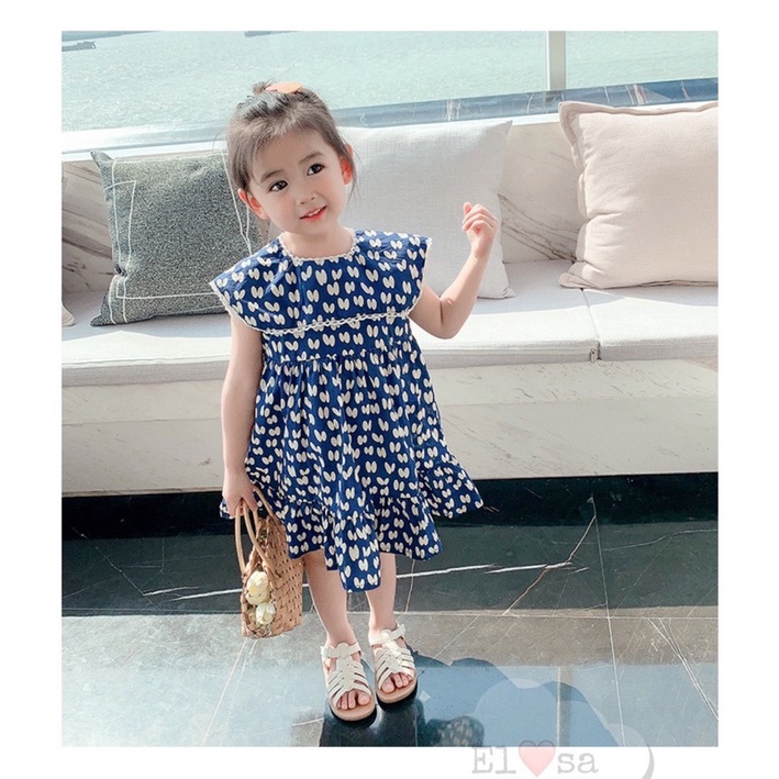 Váy bé gái - Váy tai thỏ xanh cam cổ vuông bánh bèo siêu xinh cho bé 1-5 Tuổi