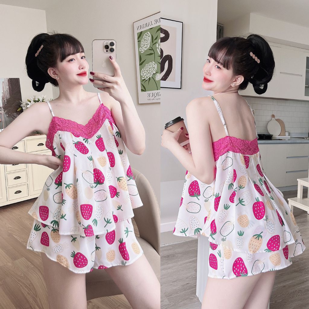 Đồ ngủ nữ MIKY, Đồ Ngủ Sexy lụa Mango cao cấp mềm mại xinh xắn &lt;70kg