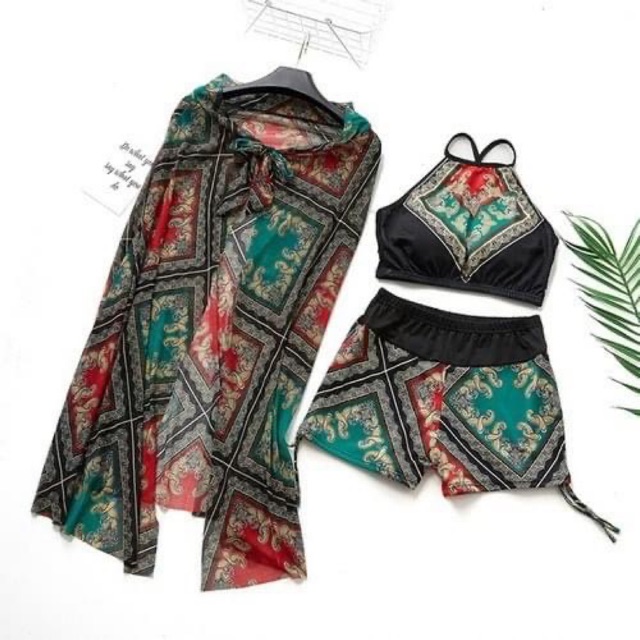 Bộ bikini 3 mảnh hoạ tiết thổ cẩm