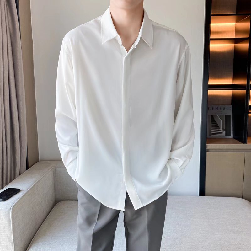 Korean Fashion New Arrival High Quality Simple Loose Long Sleeve Shirt Loose Color For Men