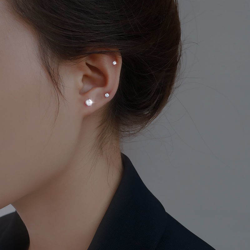 『Mango』1 đôi Khuyên Tai Bằng Thép Y Tế Đính Đá Zircon 3mm 4mm 5mm Mạ Vàng  bông tai A117