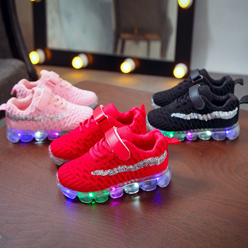 Baby Kids Led Shoes 1-6Yrs Boy Knitted Sneaker Shoes Girls Casual Breathable Sports Running Shoe Light Up