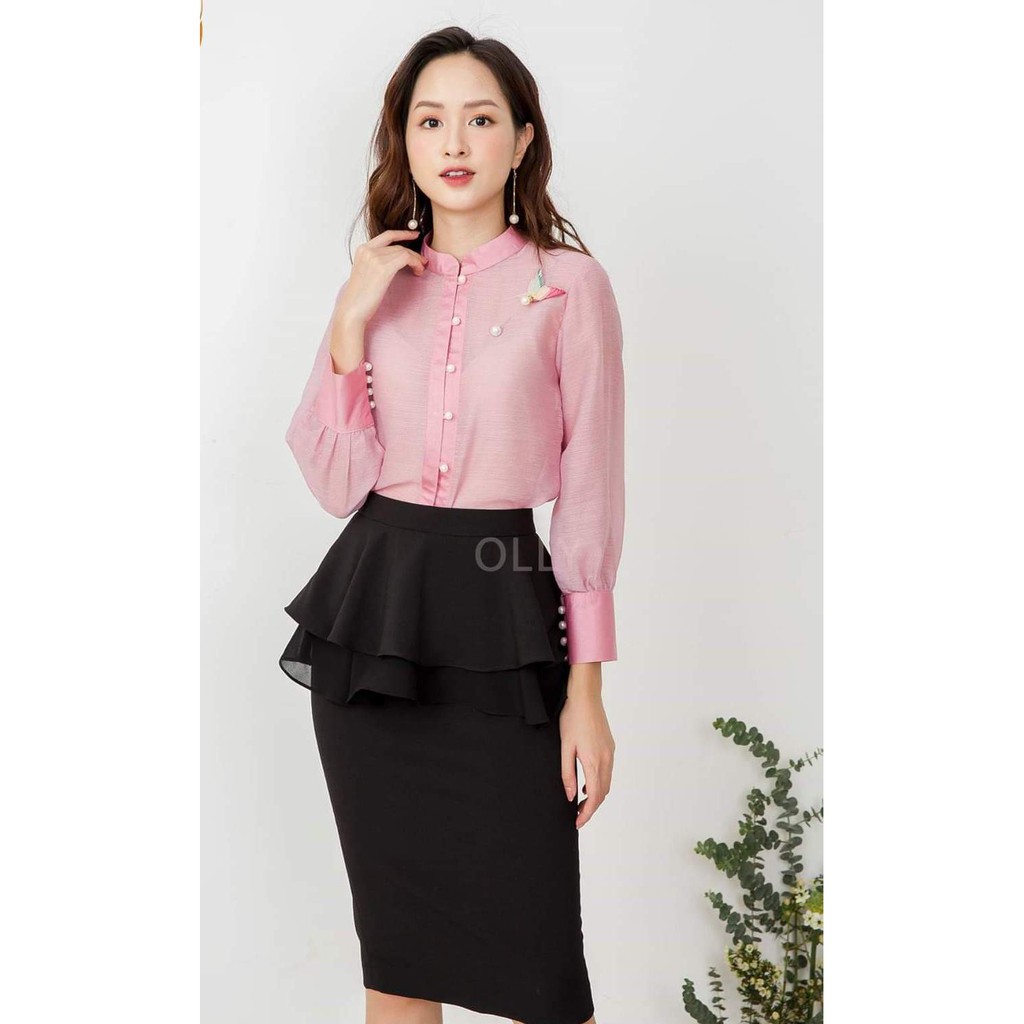 Chân váy bút chì bèo 2 tầng thân trước che bụng công sở(sẵn size) - M80