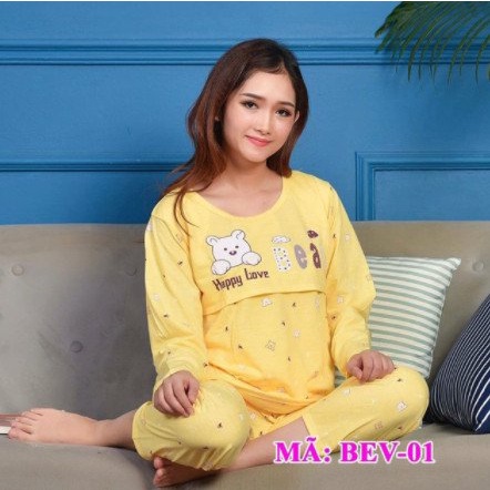 Đồ bộ bầu và sau sinh họa tiết HELLO KITTY vén ngực mặc nhà và cho bé bú BD922