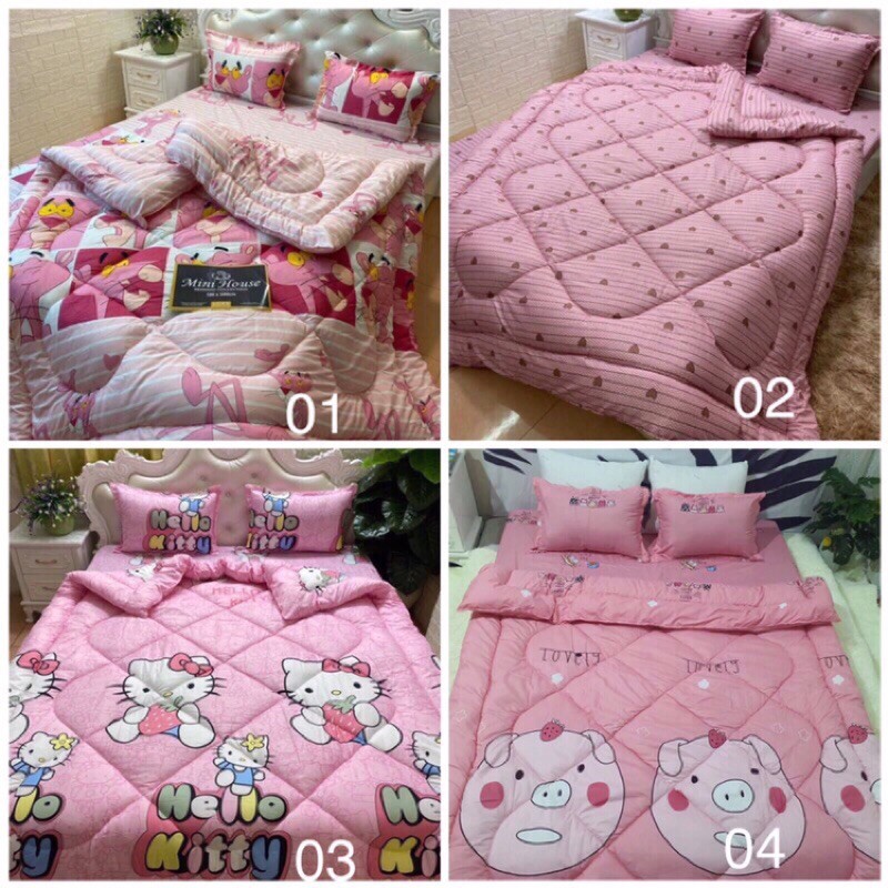 Trọn bộ 5 món ga gối chăn phao poly cotton có ruột bông dày loại 1( ib chọn mẫu ) | BigBuy360 - bigbuy360.vn
