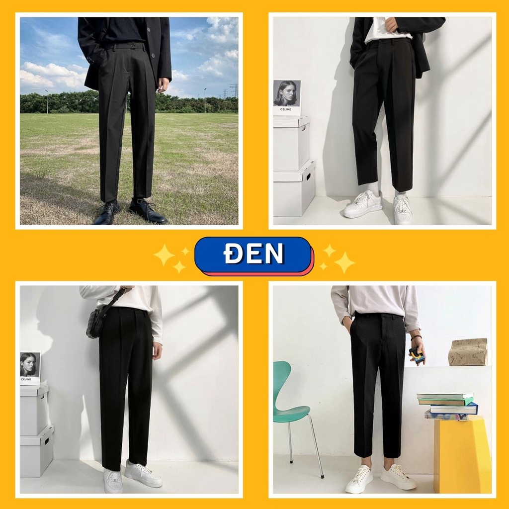 [Tiền Nào Của Đấy]Quần Tây Baggy Nam Màu Đen Hack Chiều Cao Ống Rộng Phong Cách Hàn Quốc Vải Co Giãn, Không Xù