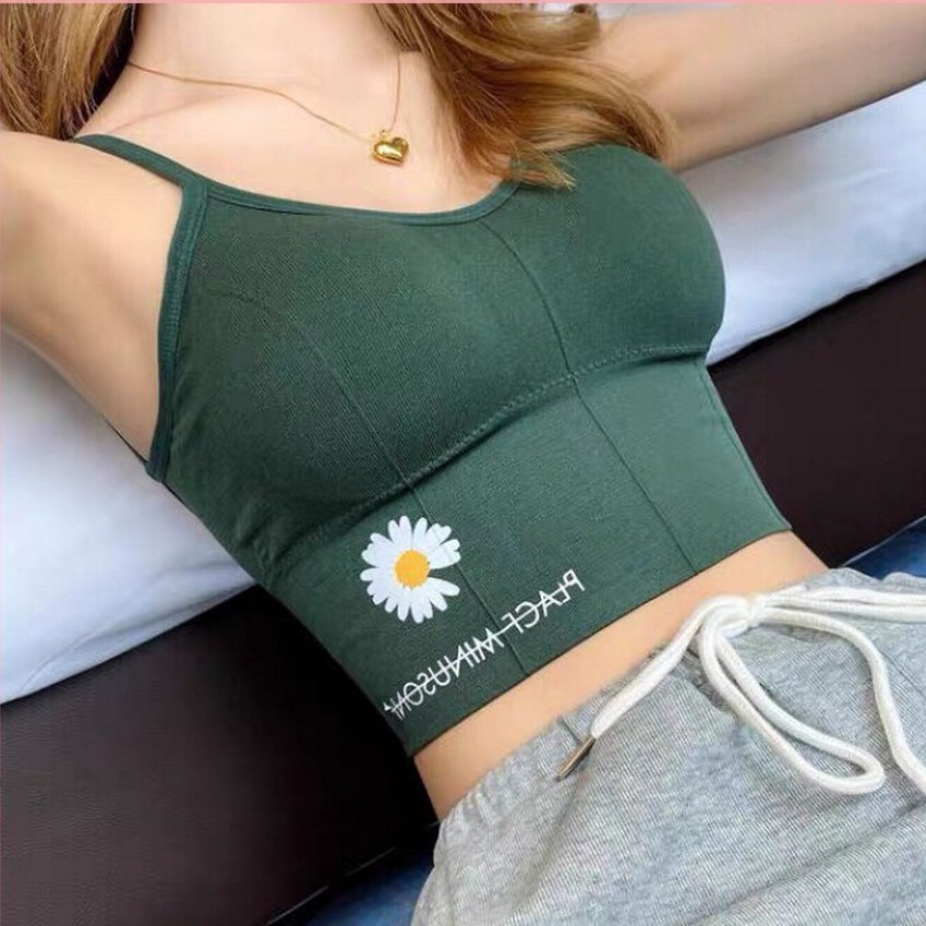 Áo Bra Tập Yoga, Gym Bo Gân Dáng Croptop Lưng Dài Họa Tiết Cúc Họa My BR39