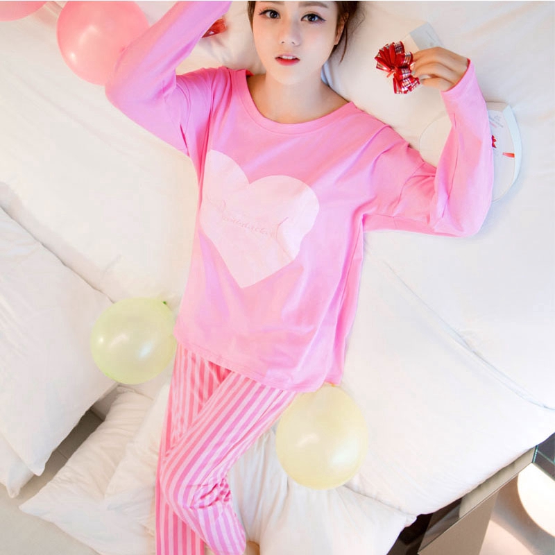 xiaohan korea design women sleepwear long sleeve thin large size round neck female pajama suit nightwear | BigBuy360 - bigbuy360.vn