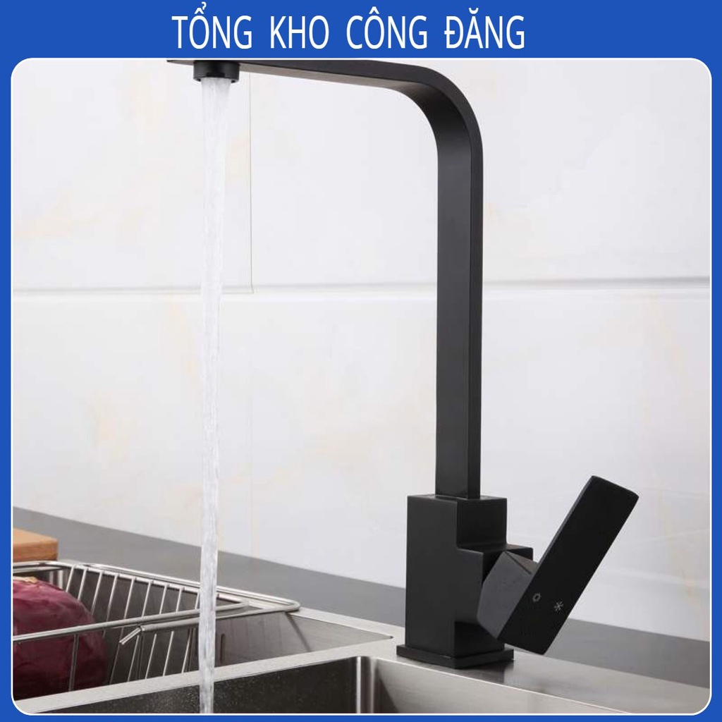 [GIÁ XƯỞNG]Vòi rửa bát inox sus 304 vuông nóng lạnh sơn tĩnh điện nano đen.