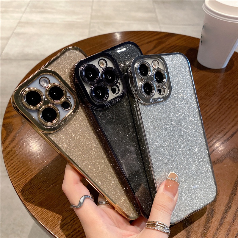 Ốp Điện Thoại Mềm Trong Suốt Chống Sốc Mạ Màu Hồng Lấp Lánh Cho iPhone 13 Pro Max 11 12 XR X XS Max 7 8 Plus SE 2020