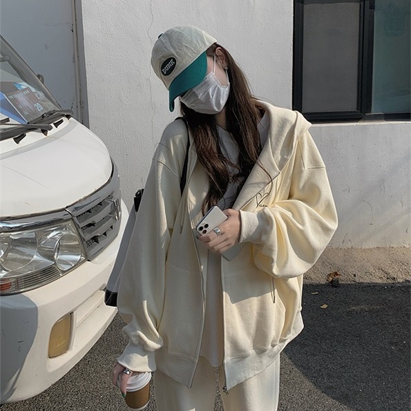 Set áo khoác tay dài và quần dài dáng rộng thời trang mùa thu dành cho nữ