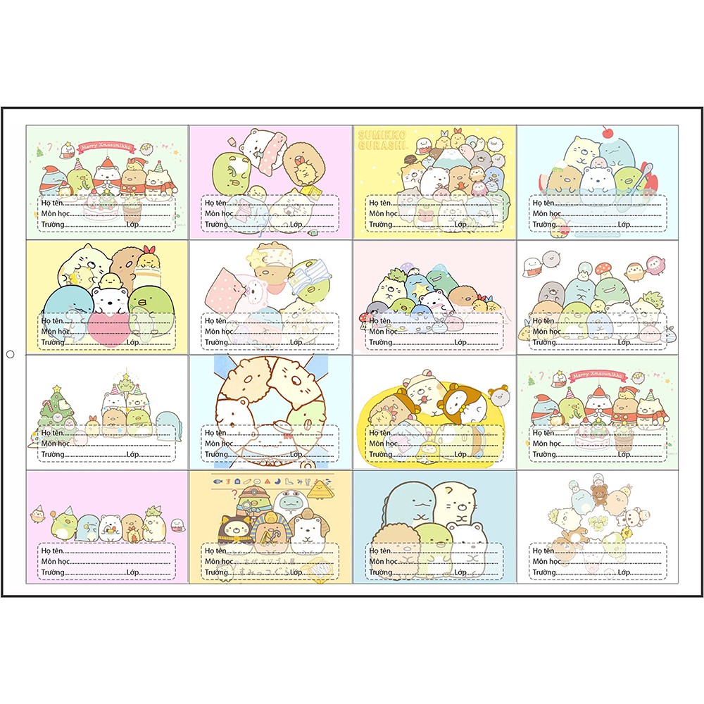 nhãn vở sumikko NV7 hoạt hình set 16 chiếc có keo dán sẵn
