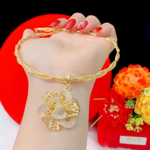 Kiềng cổ dẻo dạng bính mặt hoa dát vàng 18 cao cấp
