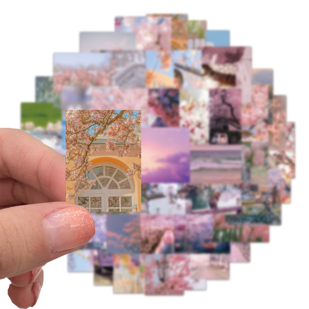 Bộ 65 Miếng Dán Hình Hoa Anh Đào Trang Trí Laptop/Điện Thoại/Va Li