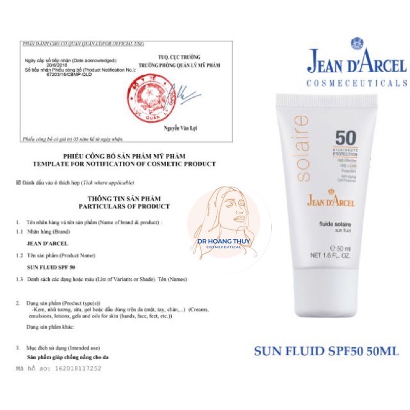 ✅ Sữa Dưỡng Chống Nắng Jean D'Arcel Sun Fluid SPF50
