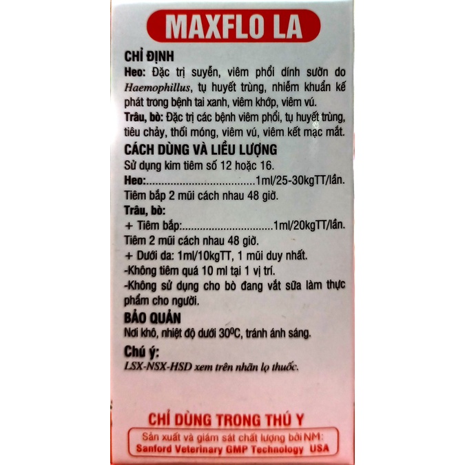 Suyễn Heo MAXFLO LA . Flor Fenicol 40% Hiệu quả sau 1 mũi.