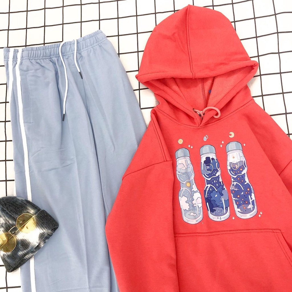 Áo Hoodie in hình MEANSTORE nỉ lót bông có mũ oversize unisex nam nữ form rộng phong cách Hàn Quốc - 3 chai hồng cam