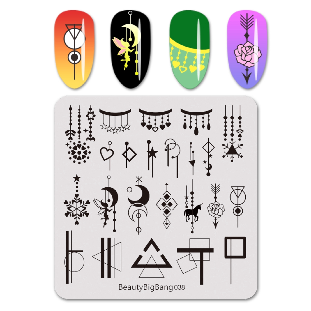 [Hàng mới về] Tấm dập móng tay BEAUTYBIGBANG 6 * 6cm đường tua rua hình học vuông