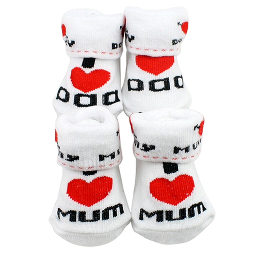 Vớ Cotton Trắng In Chữ I Love Mum / Dad Cho Bé Từ 0-6 Tháng Tuổi