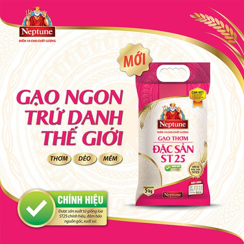 Gạo Thơm Thượng Hạng Nhãn vàng Neptune / ST25 Đặc sản Túi 5KG