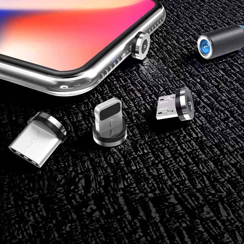 Cáp sạc nam châm đầu IP- micro USB-typeC. Đầu sạc từ hút nam châm xoay 360 độ dây dù,có LED cao cấp
