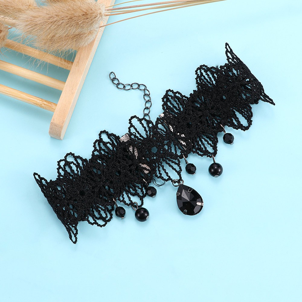 Black Flower Gothic Steampunk Black Tassel Women Jewelry Necklace