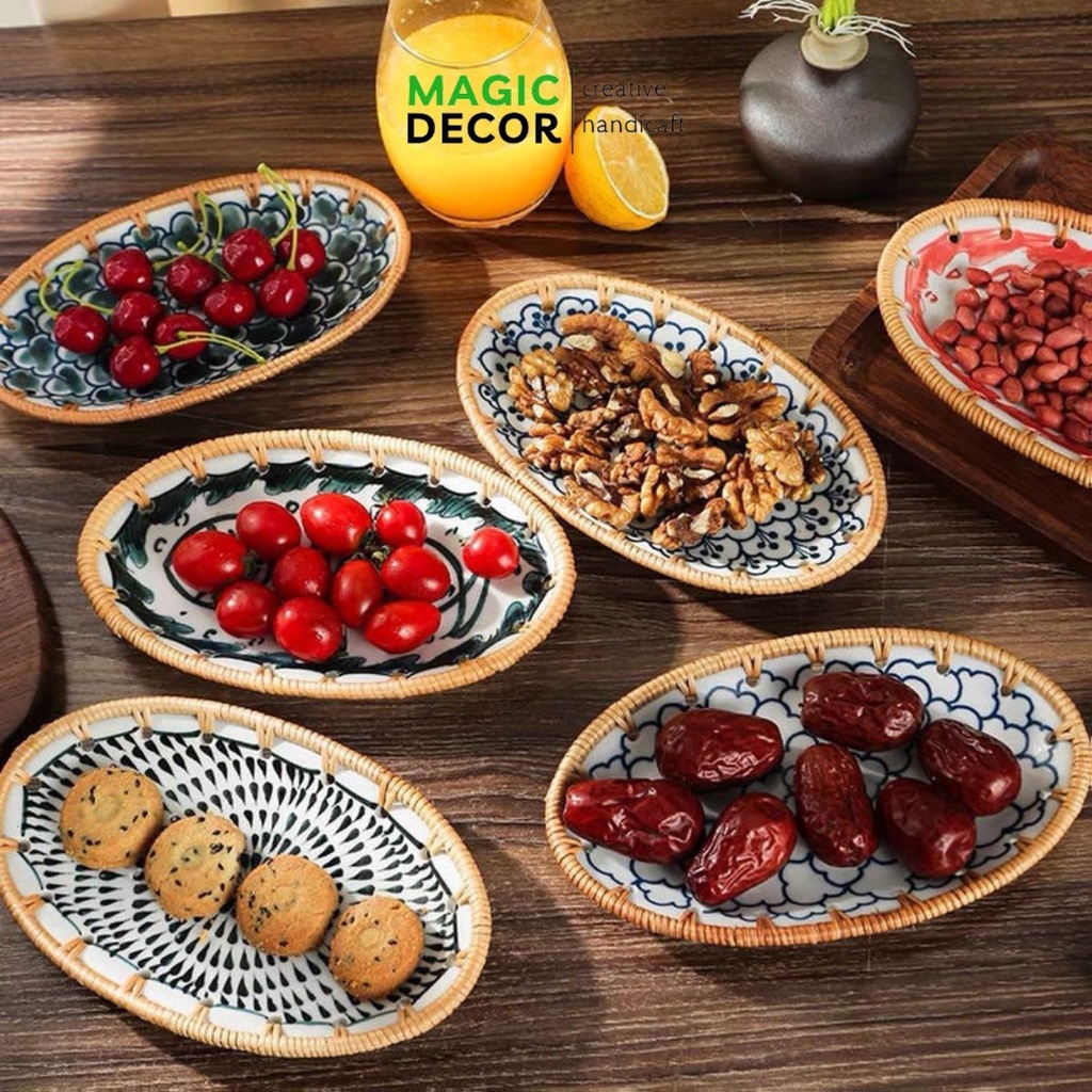 Đĩa sứ viền mây đựng đồ ăn, trái cây decor trang trí phụ kiện chụp ảnh cực đẹp MAGICDECOR
