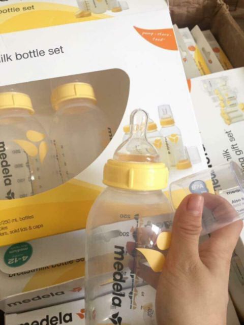 [Nguyên set] Set 3 bình sữa Medela chính hãng USA đủ bộ kèm núm ti và nắp đậy bình sữa