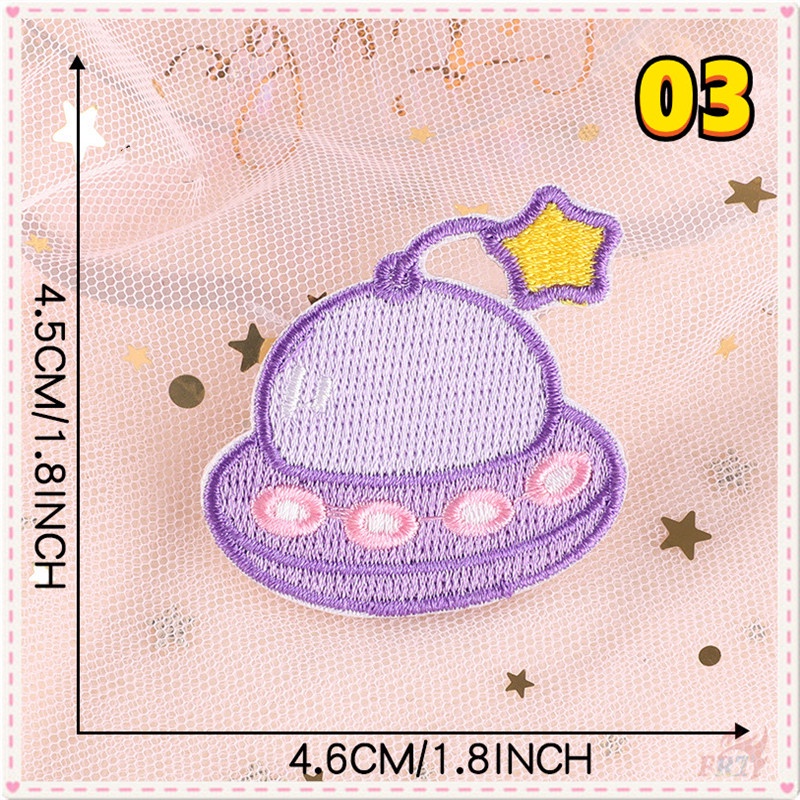 ✿ Miếng Dán Trang Trí Hình Cô Gái Phi Hành Gia Màu Tím Độc Đáo ✿ 1 Huy Hiệu Ủi Thêu Hình UFO