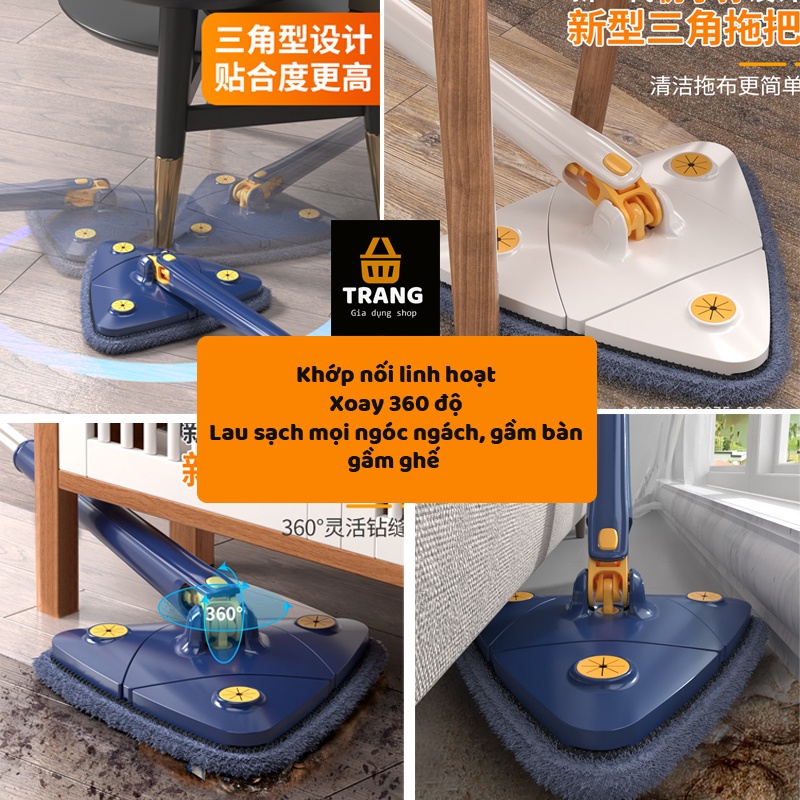 Chổi lau đa năng hình tam giác tự vắt,  cây lau nhà thông minh, chổi lau trần nhà đa năng tiện ích