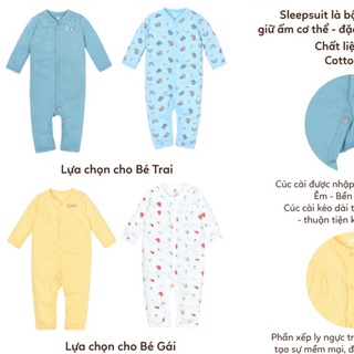 Body dài tay liền quần Lullaby NH671P, bodysuit cotton dày bé trai, bé gái  cao cấp
